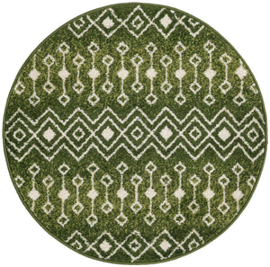 Green 3' 1 x 3' 1 Tribal Trellis Round Area Rug Geometric Southwestern Inspired Durable Carpet for Home Interior Design for Sale at Rug Engine