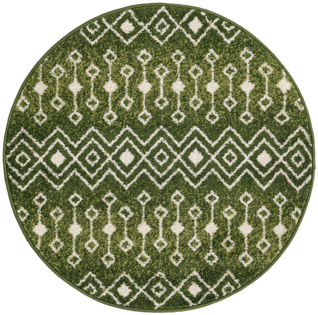 Green 3' 1 x 3' 1 Tribal Trellis Round Area Rug Geometric Southwestern Inspired Durable Carpet for Home Interior Design for Sale at Rug Engine