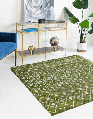 Green 4' 1 x 4' 1 Tribal Trellis Square Area Rug Geometric Southwestern Inspired Durable Carpet for Home Interior Design for Sale at Rug Engine