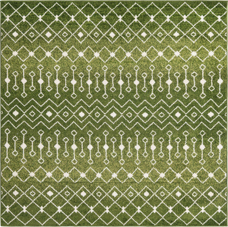 Green 7' 10 x 7' 10 Tribal Trellis Square Area Rug Geometric Southwestern Inspired Durable Carpet for Home Interior Design for Sale at Rug Engine