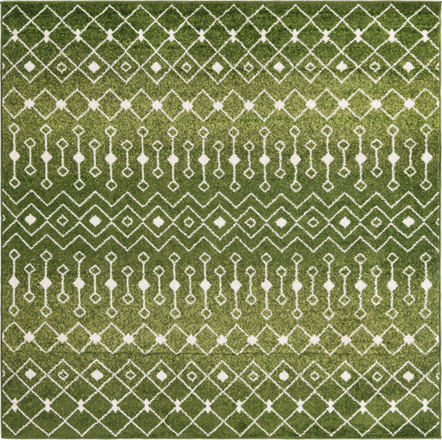 Green 7' 10 x 7' 10 Tribal Trellis Square Area Rug Geometric Southwestern Inspired Durable Carpet for Home Interior Design for Sale at Rug Engine
