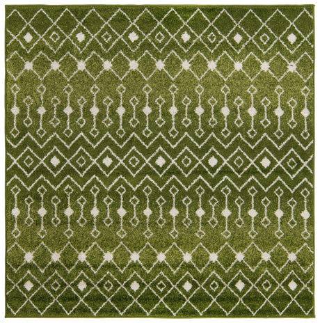 Green 6' 1 x 6' 1 Tribal Trellis Square Area Rug Geometric Southwestern Inspired Durable Carpet for Home Interior Design for Sale at Rug Engine