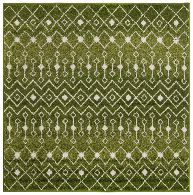 Green 6' 1 x 6' 1 Tribal Trellis Square Area Rug Geometric Southwestern Inspired Durable Carpet for Home Interior Design for Sale at Rug Engine