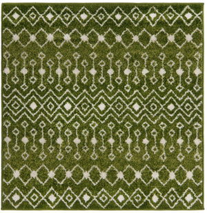 Green 4' 1 x 4' 1 Tribal Trellis Square Area Rug Geometric Southwestern Inspired Durable Carpet for Home Interior Design for Sale at Rug Engine