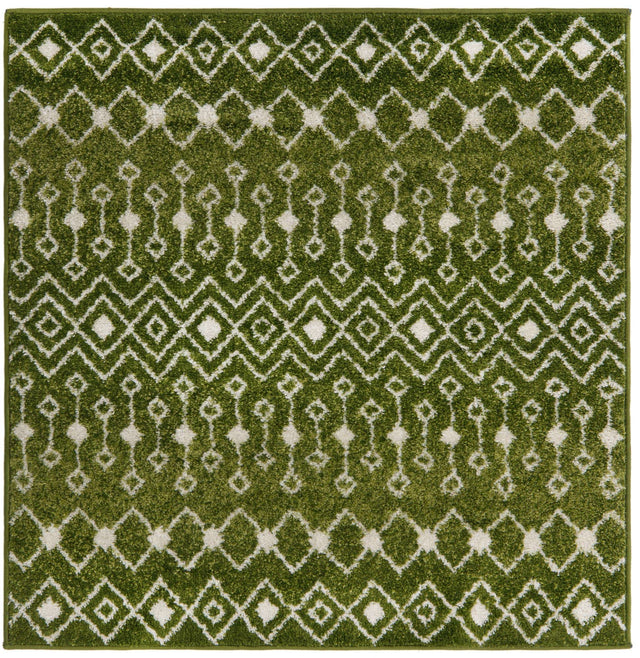 Green 4' 1 x 4' 1 Tribal Trellis Square Area Rug Geometric Southwestern Inspired Durable Carpet for Home Interior Design for Sale at Rug Engine