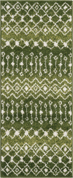 Green 2' x 5' 3 Tribal Trellis Runner Area Rug Geometric Southwestern Inspired Durable Carpet for Home Interior Design for Sale at Rug Engine