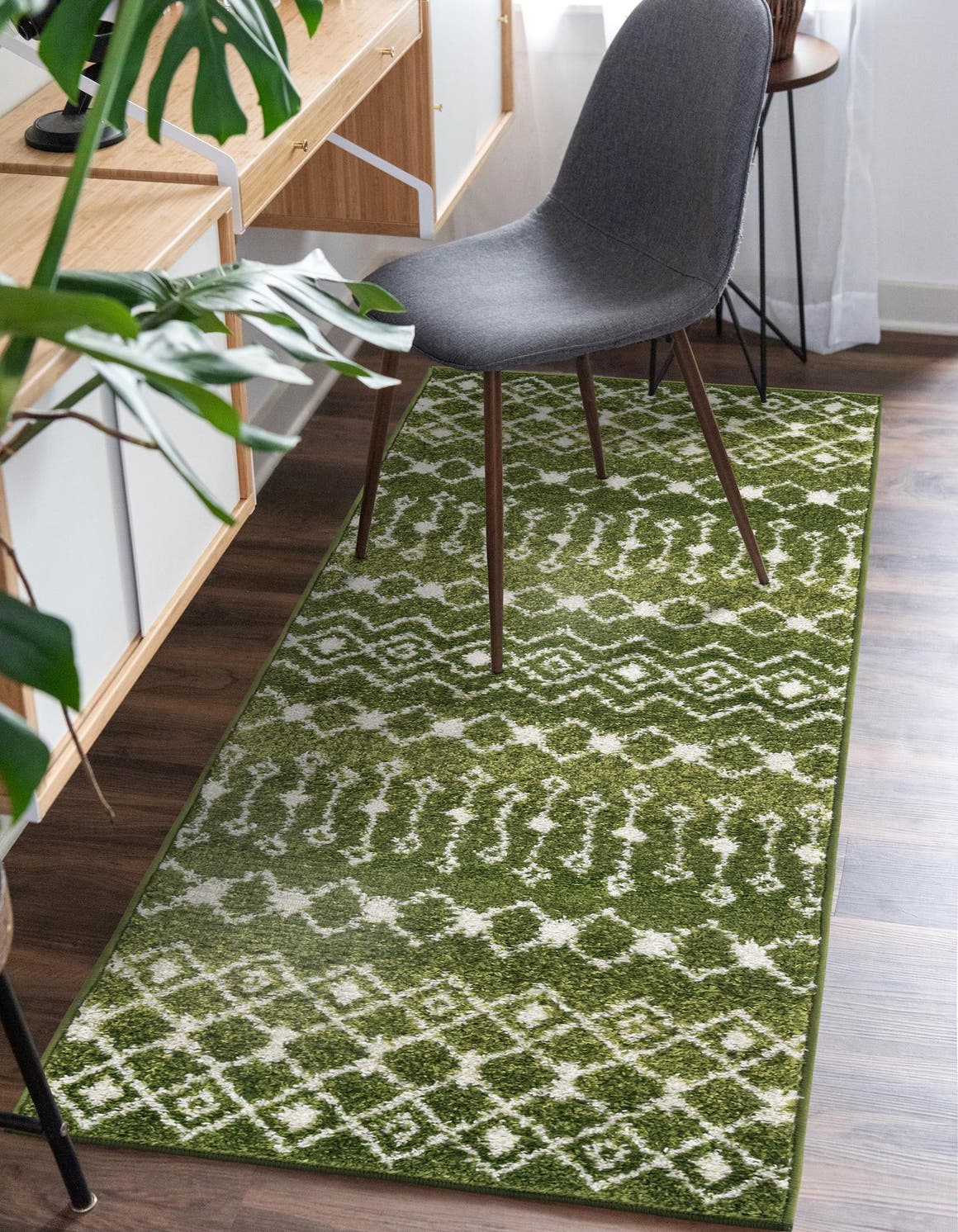Green 2' x 7' 1 Tribal Trellis Runner Area Rug Geometric Southwestern Inspired Durable Carpet for Home Interior Design for Sale at Rug Engine