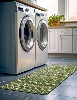Green 2' x 7' 1 Tribal Trellis Runner Area Rug Geometric Southwestern Inspired Durable Carpet for Home Interior Design for Sale at Rug Engine