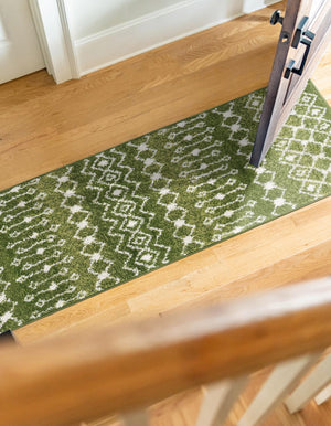 Green 2' 7 x 10' Tribal Trellis Runner Area Rug Geometric Southwestern Inspired Durable Carpet for Home Interior Design for Sale at Rug Engine