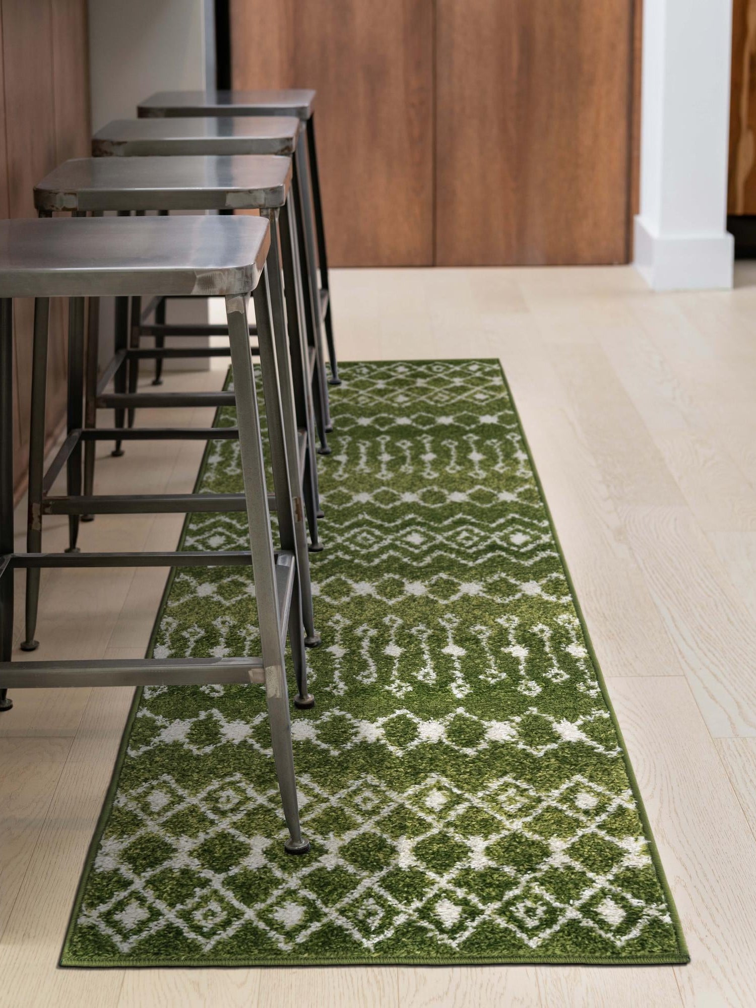 Green 2' 7 x 12' Tribal Trellis Runner Area Rug Geometric Southwestern Inspired Durable Carpet for Home Interior Design for Sale at Rug Engine