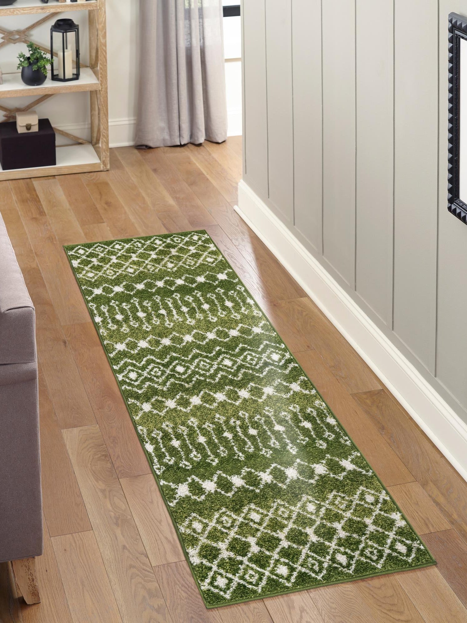 Green 2' x 7' 1 Tribal Trellis Runner Area Rug Geometric Southwestern Inspired Durable Carpet for Home Interior Design for Sale at Rug Engine