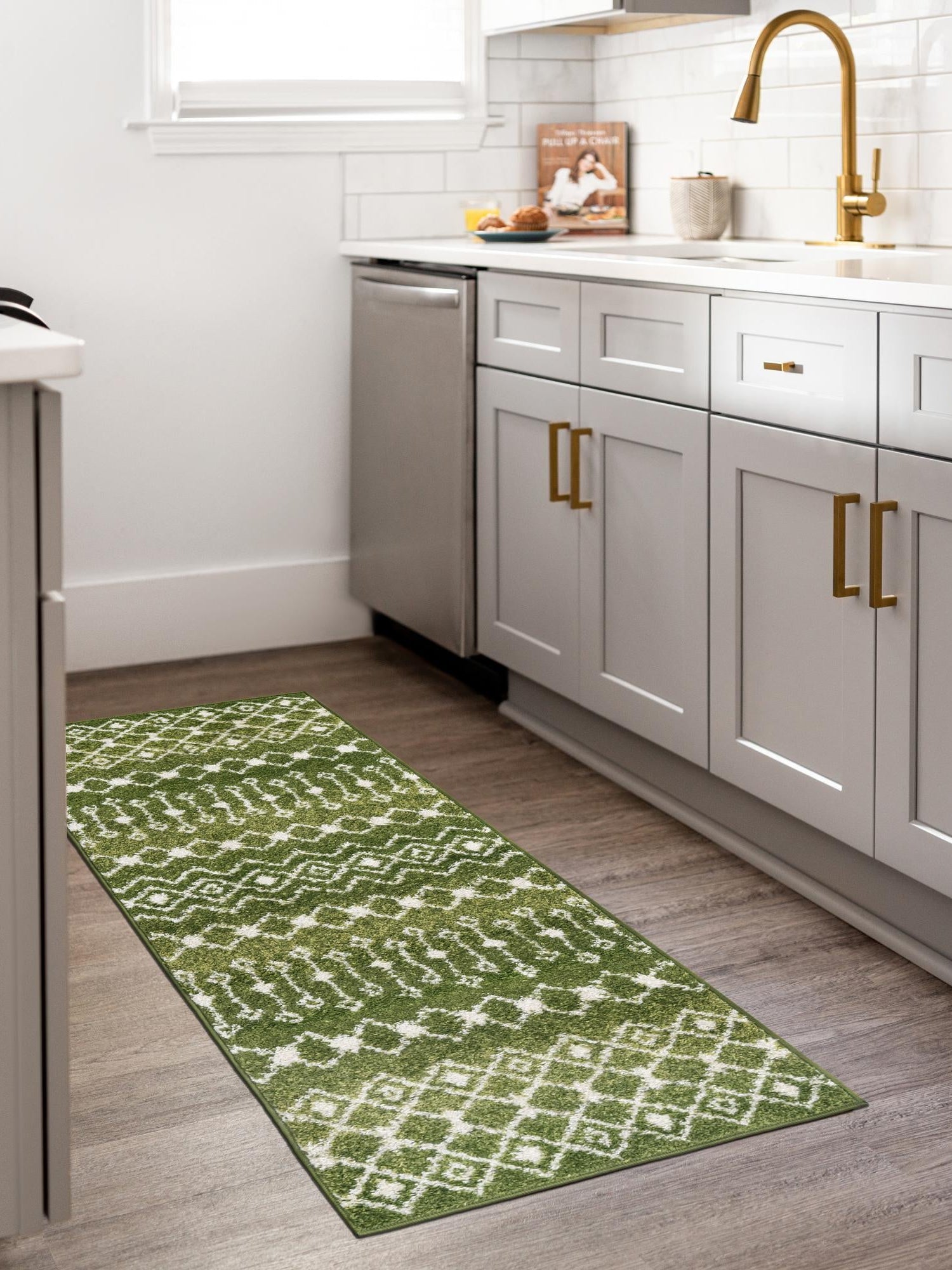 Green 3' 3 x 16' 5 Tribal Trellis Runner Area Rug Geometric Southwestern Inspired Durable Carpet for Home Interior Design for Sale at Rug Engine