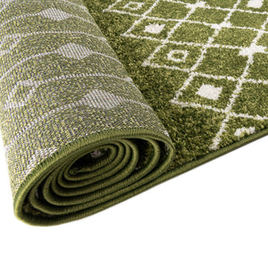 Green 3' 3 x 16' 5 Tribal Trellis Runner Area Rug Geometric Southwestern Inspired Durable Carpet for Home Interior Design for Sale at Rug Engine