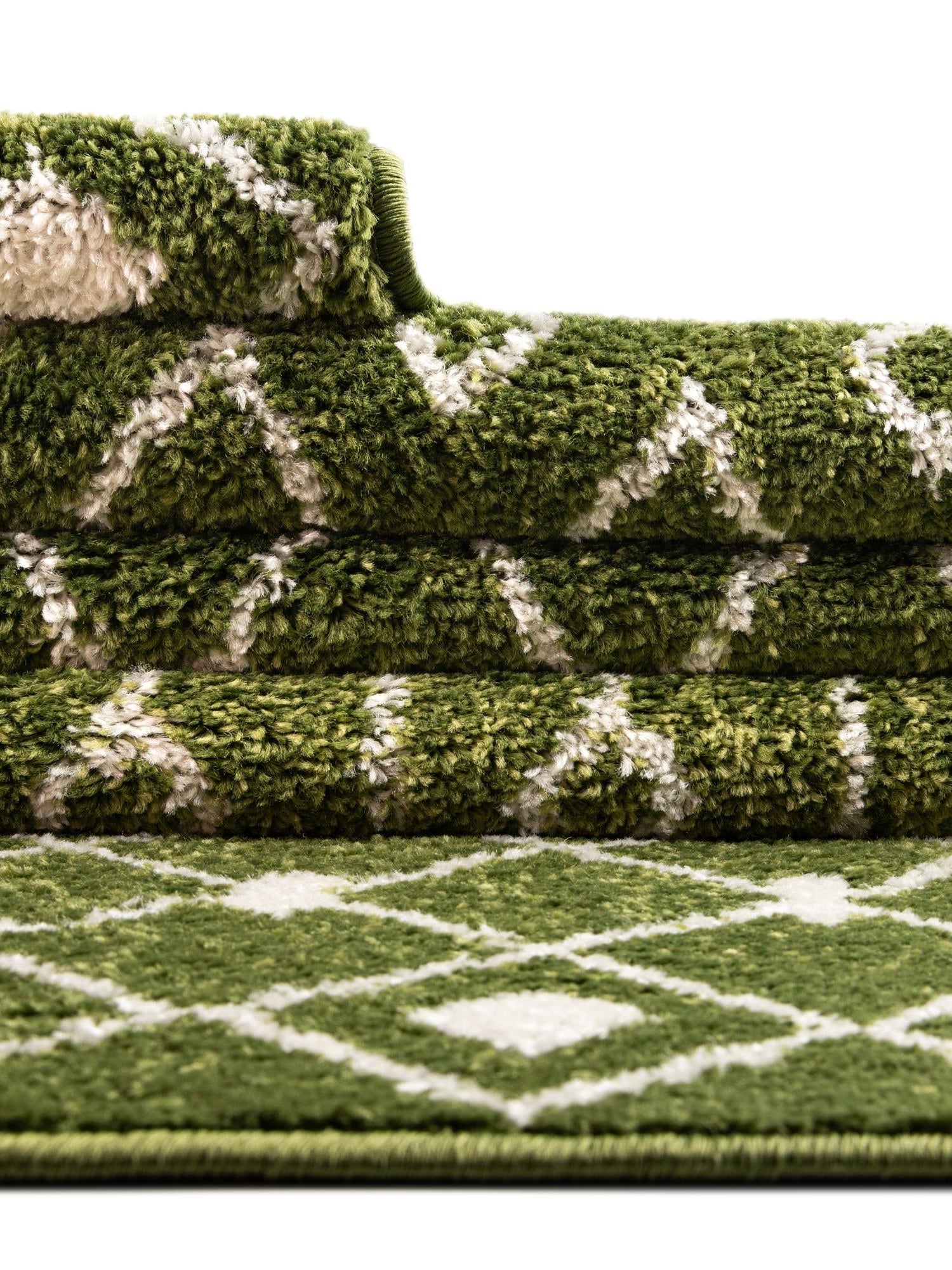 Green 3' 3 x 16' 5 Tribal Trellis Runner Area Rug Geometric Southwestern Inspired Durable Carpet for Home Interior Design for Sale at Rug Engine