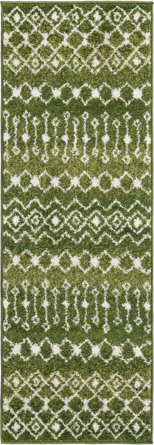 Green 2' x 6' 1 Tribal Trellis Runner Area Rug Geometric Southwestern Inspired Durable Carpet for Home Interior Design for Sale at Rug Engine