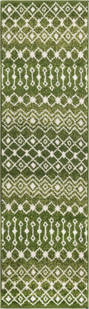 Green 2' x 7' 1 Tribal Trellis Runner Area Rug Geometric Southwestern Inspired Durable Carpet for Home Interior Design for Sale at Rug Engine