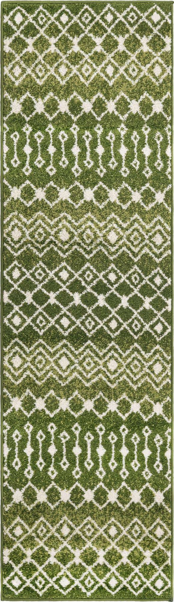 Green 2' x 7' 1 Tribal Trellis Runner Area Rug Geometric Southwestern Inspired Durable Carpet for Home Interior Design for Sale at Rug Engine