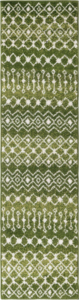 Green 2' x 8' Tribal Trellis Runner Area Rug Geometric Southwestern Inspired Durable Carpet for Home Interior Design for Sale at Rug Engine