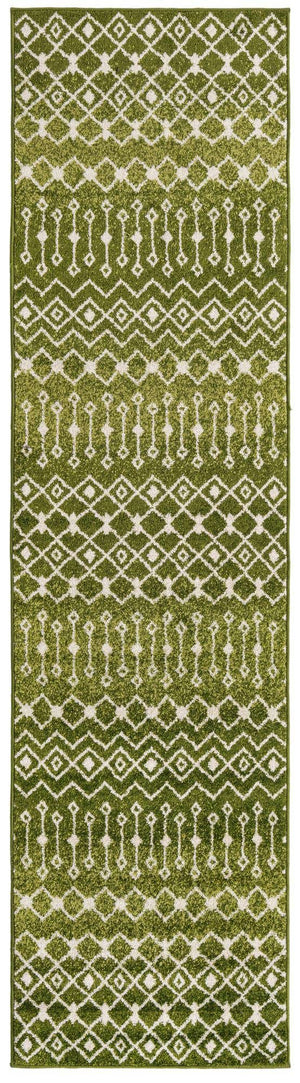 Green 2' 7 x 10' Tribal Trellis Runner Area Rug Geometric Southwestern Inspired Durable Carpet for Home Interior Design for Sale at Rug Engine