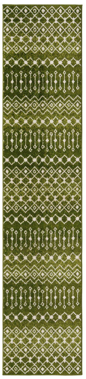 Green 2' 7 x 12' Tribal Trellis Runner Area Rug Geometric Southwestern Inspired Durable Carpet for Home Interior Design for Sale at Rug Engine