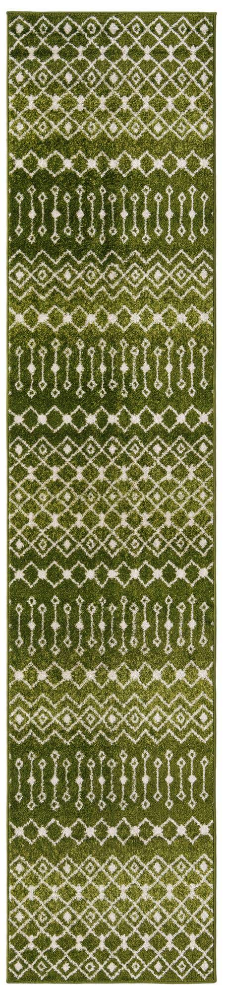 Green 2' 7 x 12' Tribal Trellis Runner Area Rug Geometric Southwestern Inspired Durable Carpet for Home Interior Design for Sale at Rug Engine