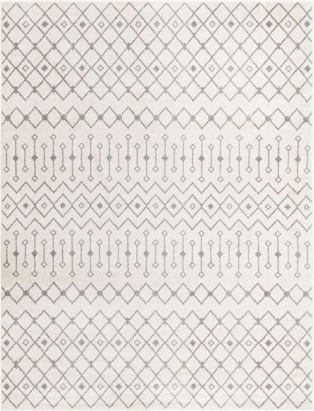 Ivory and Gray 10' x 13' 1 Tribal Trellis Rectangle Area Rug Geometric Southwestern Inspired Durable Carpet for Home Interior Design for Sale at Rug Engine