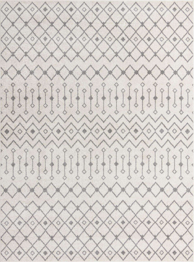 Ivory and Gray 9' x 12' Tribal Trellis Rectangle Area Rug Geometric Southwestern Inspired Durable Carpet for Home Interior Design for Sale at Rug Engine