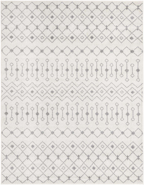 Ivory and Gray 7' 10 x 10' Tribal Trellis Rectangle Area Rug Geometric Southwestern Inspired Durable Carpet for Home Interior Design for Sale at Rug Engine