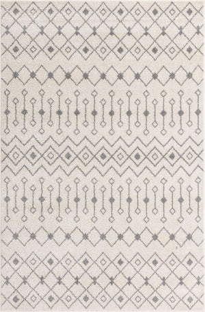 Ivory and Gray 6' 1 x 9' Tribal Trellis Rectangle Area Rug Geometric Southwestern Inspired Durable Carpet for Home Interior Design for Sale at Rug Engine