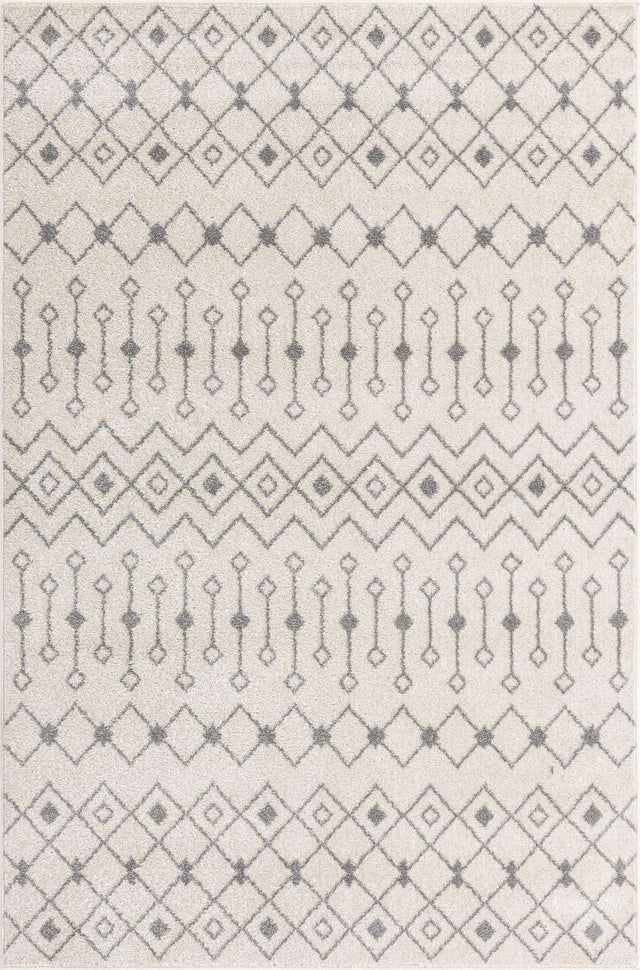 Ivory and Gray 6' 1 x 9' Tribal Trellis Rectangle Area Rug Geometric Southwestern Inspired Durable Carpet for Home Interior Design for Sale at Rug Engine