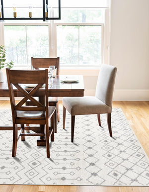 Ivory and Gray 7' 10 x 10' Tribal Trellis Rectangle Area Rug Geometric Southwestern Inspired Durable Carpet for Home Interior Design for Sale at Rug Engine
