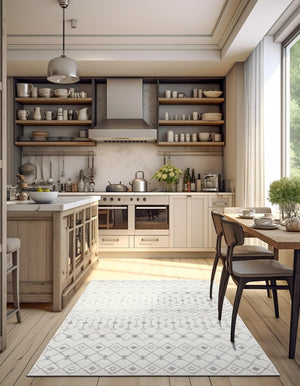 Ivory and Gray 7' 10 x 10' Tribal Trellis Rectangle Area Rug Geometric Southwestern Inspired Durable Carpet for Home Interior Design for Sale at Rug Engine