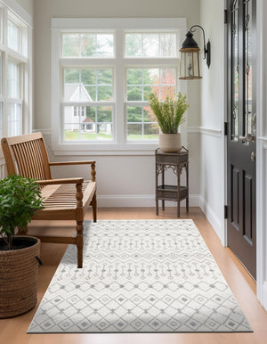 Ivory and Gray 7' 10 x 10' Tribal Trellis Rectangle Area Rug Geometric Southwestern Inspired Durable Carpet for Home Interior Design for Sale at Rug Engine