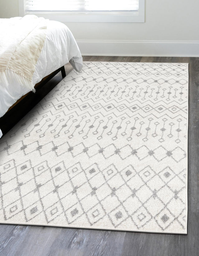 Ivory and Gray 2' x 3' 1 Tribal Trellis Rectangle Area Rug Geometric Southwestern Inspired Durable Carpet for Home Interior Design for Sale at Rug Engine