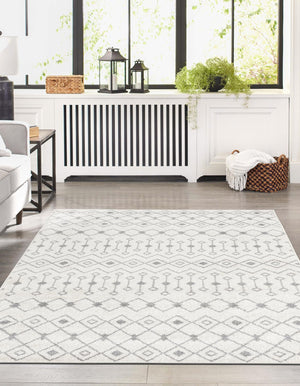 Ivory and Gray 2' x 3' 1 Tribal Trellis Rectangle Area Rug Geometric Southwestern Inspired Durable Carpet for Home Interior Design for Sale at Rug Engine