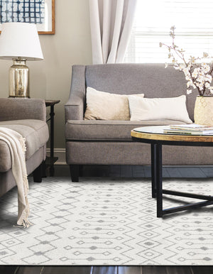 Ivory and Gray 2' x 3' 1 Tribal Trellis Rectangle Area Rug Geometric Southwestern Inspired Durable Carpet for Home Interior Design for Sale at Rug Engine
