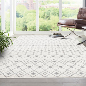 Ivory and Gray 2' x 3' 1 Tribal Trellis Rectangle Area Rug Geometric Southwestern Inspired Durable Carpet for Home Interior Design for Sale at Rug Engine