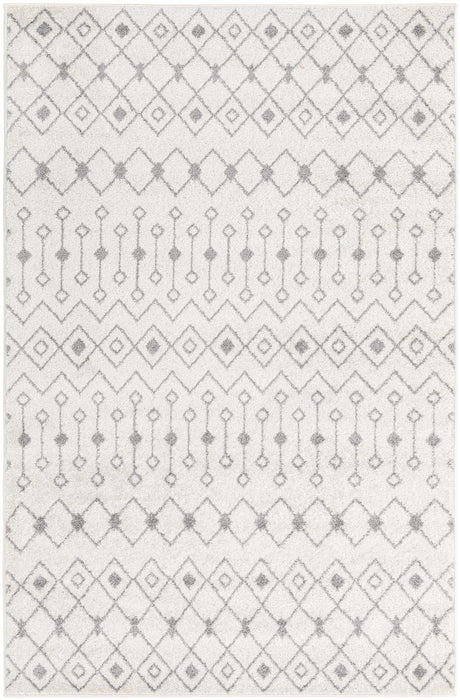 Ivory and Gray 5' 3 x 8' Tribal Trellis Rectangle Area Rug Geometric Southwestern Inspired Durable Carpet for Home Interior Design for Sale at Rug Engine