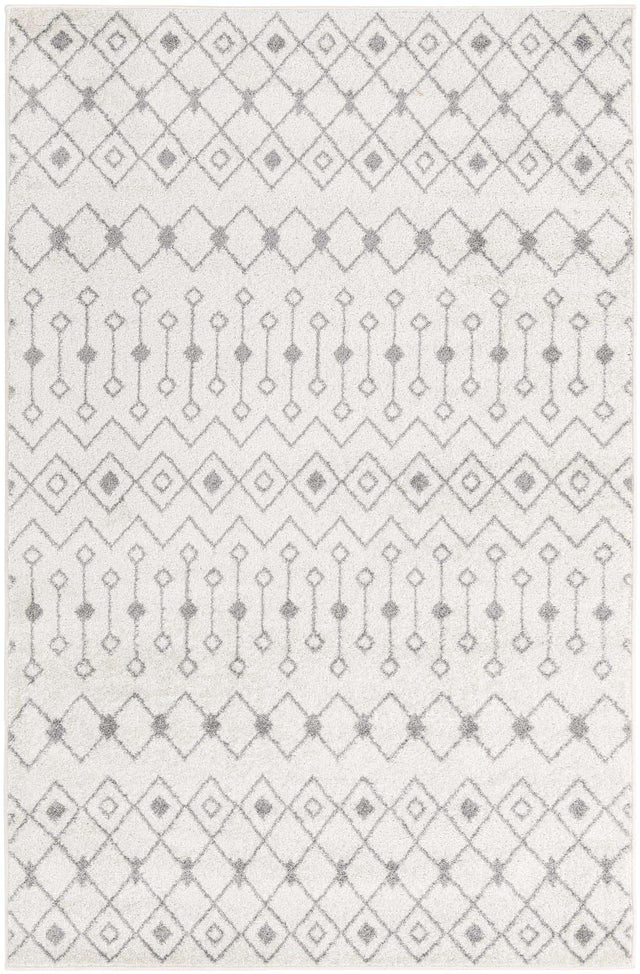 Ivory and Gray 5' 3 x 8' Tribal Trellis Rectangle Area Rug Geometric Southwestern Inspired Durable Carpet for Home Interior Design for Sale at Rug Engine