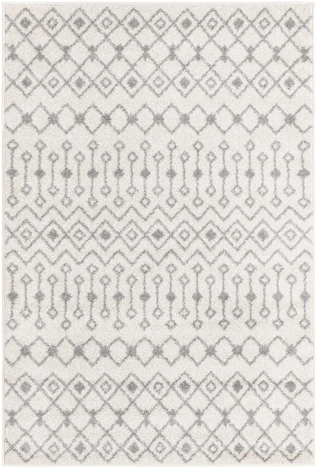 Ivory and Gray 4' 1 x 6' 1 Tribal Trellis Rectangle Area Rug Geometric Southwestern Inspired Durable Carpet for Home Interior Design for Sale at Rug Engine