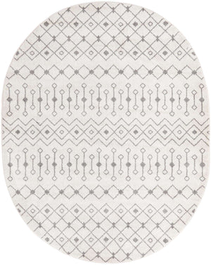 Ivory and Gray 7' 10 x 10' Tribal Trellis Oval Area Rug Geometric Southwestern Inspired Durable Carpet for Home Interior Design for Sale at Rug Engine