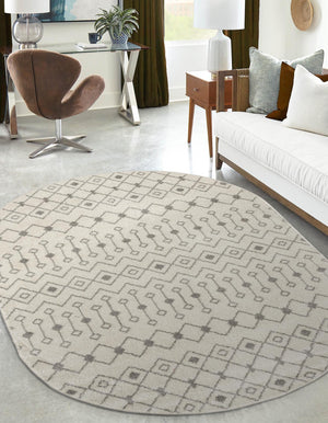 Ivory and Gray 7' 10 x 10' Tribal Trellis Oval Area Rug Geometric Southwestern Inspired Durable Carpet for Home Interior Design for Sale at Rug Engine