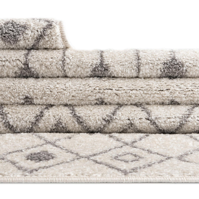 Ivory and Gray 5' 3 x 8' Tribal Trellis Oval Area Rug Geometric Southwestern Inspired Durable Carpet for Home Interior Design for Sale at Rug Engine