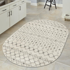 Ivory and Gray 7' 10 x 10' Tribal Trellis Oval Area Rug Geometric Southwestern Inspired Durable Carpet for Home Interior Design for Sale at Rug Engine