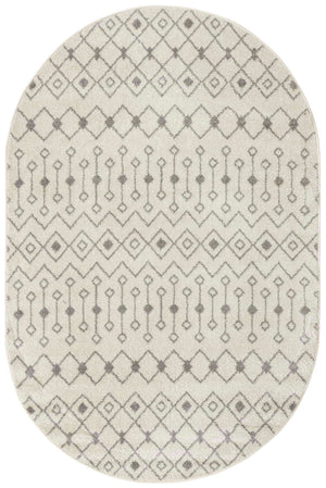 Ivory and Gray 5' 3 x 8' Tribal Trellis Oval Area Rug Geometric Southwestern Inspired Durable Carpet for Home Interior Design for Sale at Rug Engine
