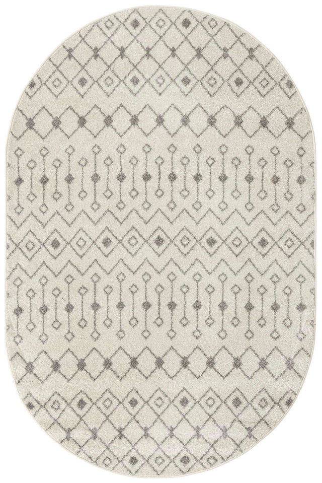 Ivory and Gray 5' 3 x 8' Tribal Trellis Oval Area Rug Geometric Southwestern Inspired Durable Carpet for Home Interior Design for Sale at Rug Engine