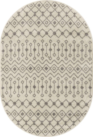 Ivory and Gray 4' 1 x 6' 1 Tribal Trellis Oval Area Rug Geometric Southwestern Inspired Durable Carpet for Home Interior Design for Sale at Rug Engine