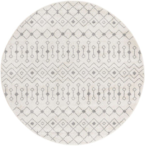 Ivory and Gray 7' 10 x 7' 10 Tribal Trellis Round Area Rug Geometric Southwestern Inspired Durable Carpet for Home Interior Design for Sale at Rug Engine