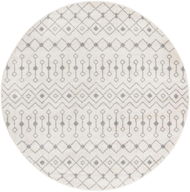 Ivory and Gray 7' 10 x 7' 10 Tribal Trellis Round Area Rug Geometric Southwestern Inspired Durable Carpet for Home Interior Design for Sale at Rug Engine