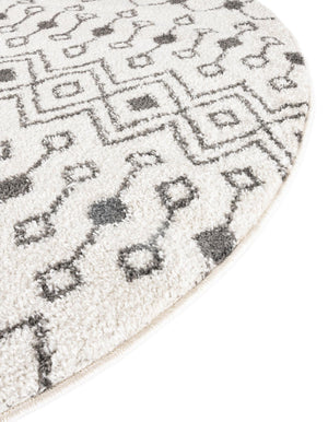 Ivory and Gray 7' 10 x 7' 10 Tribal Trellis Round Area Rug Geometric Southwestern Inspired Durable Carpet for Home Interior Design for Sale at Rug Engine